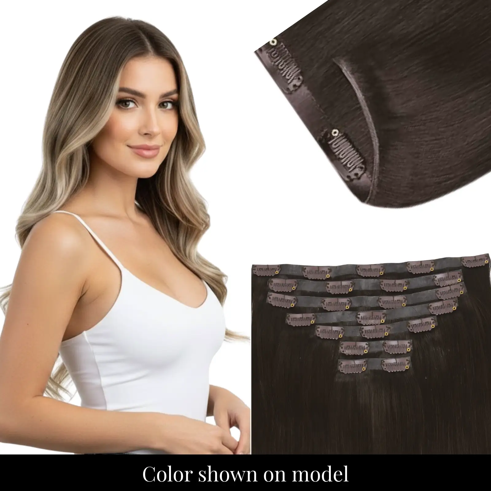 [Pre order] Genius PU Clip in Hair Extensions 7 Pieces Brown Balayage…